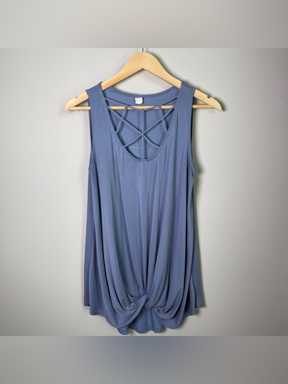 CY Fashion Slate Blue Cage Neck Twist-Hem Modal Tank | Small | Minimalist Resort